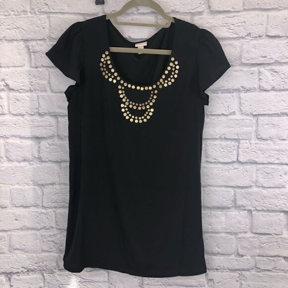 Merona scoop neck blouse w/jeweled embellishment Black size small - Picture 2 of 11